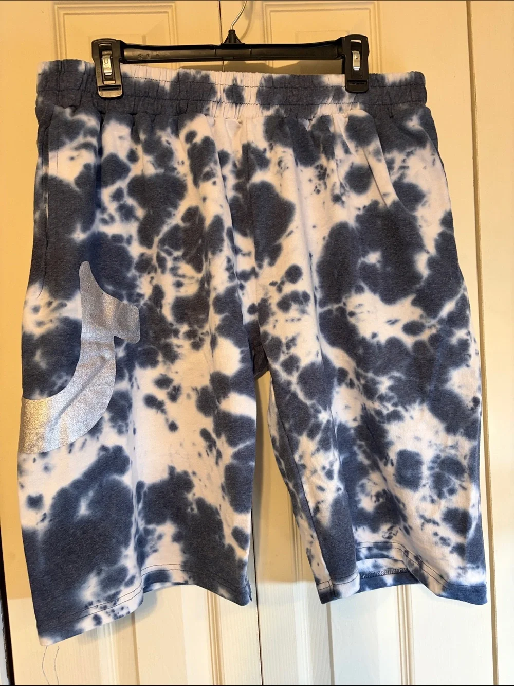 True Religion Navy and White Tie-Dye Fleece Shorts